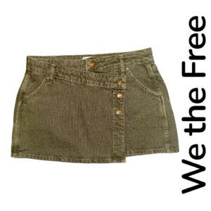 We The Free Wynne Denim Mini Skirt in Olive Green